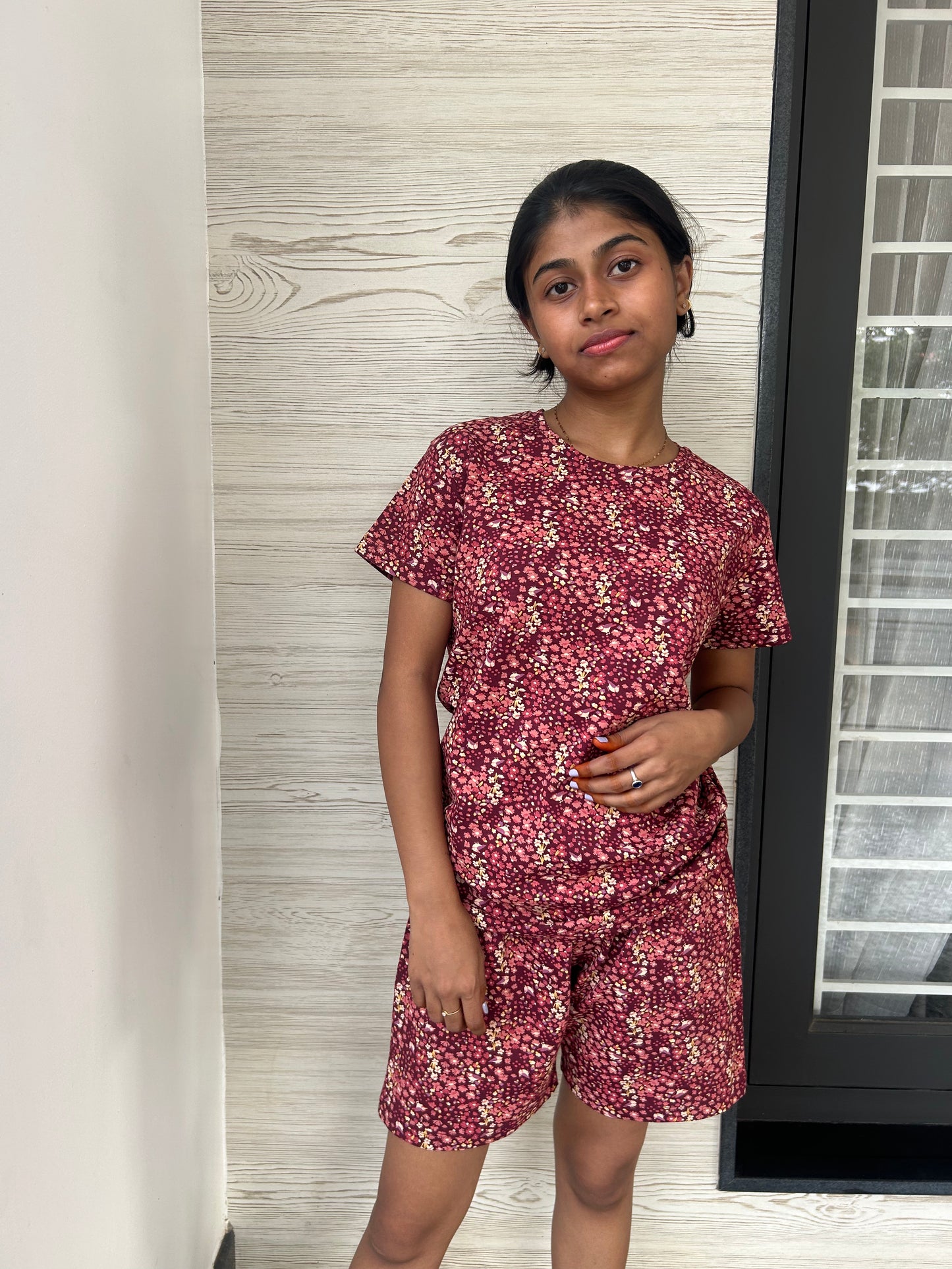 MAROON BLOSSOM (shorts Set)