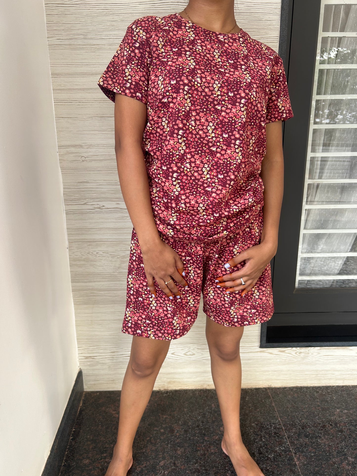 MAROON BLOSSOM (shorts Set)