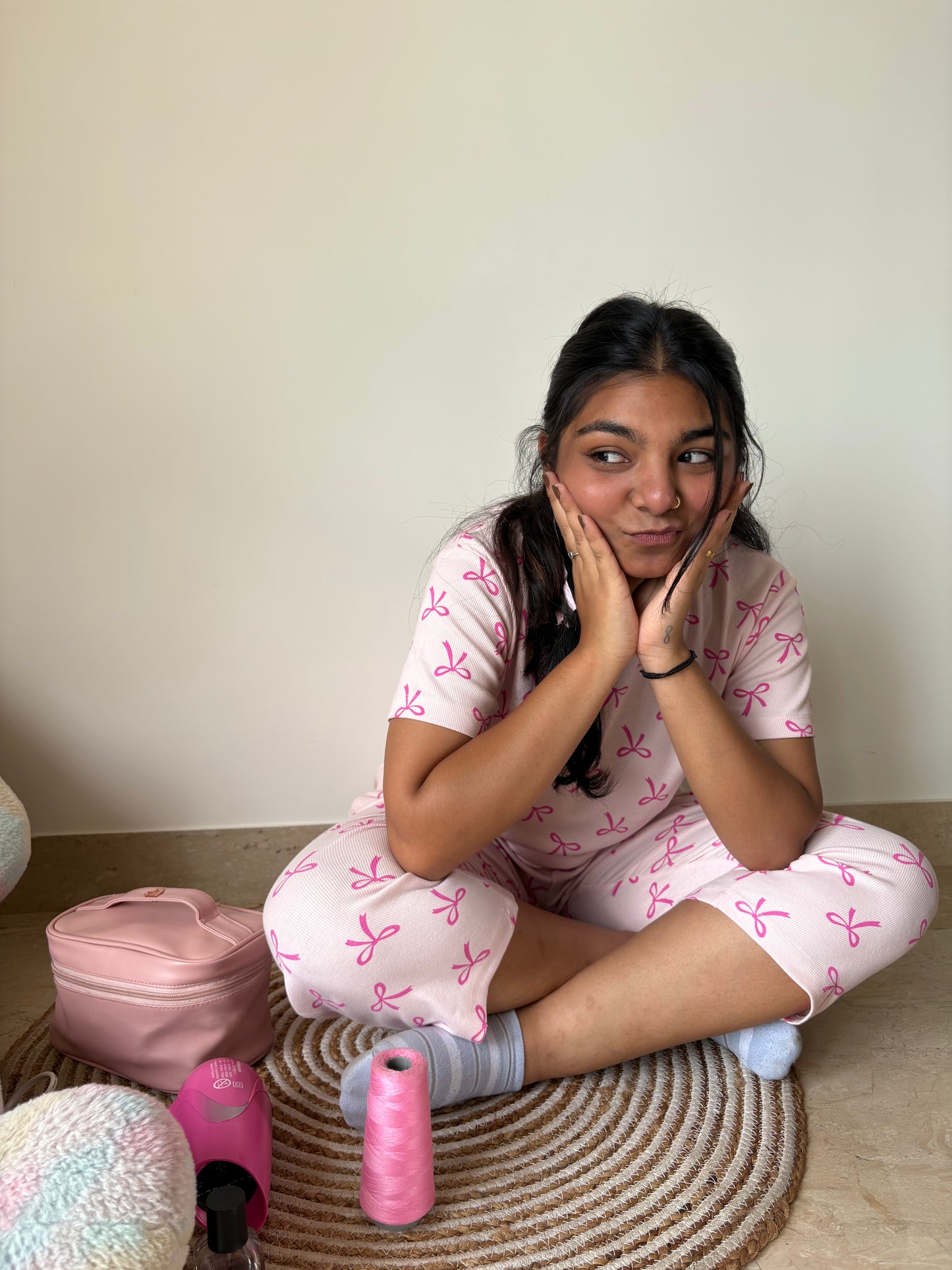 PINK BOW DREAMS(3/4 Pant set)