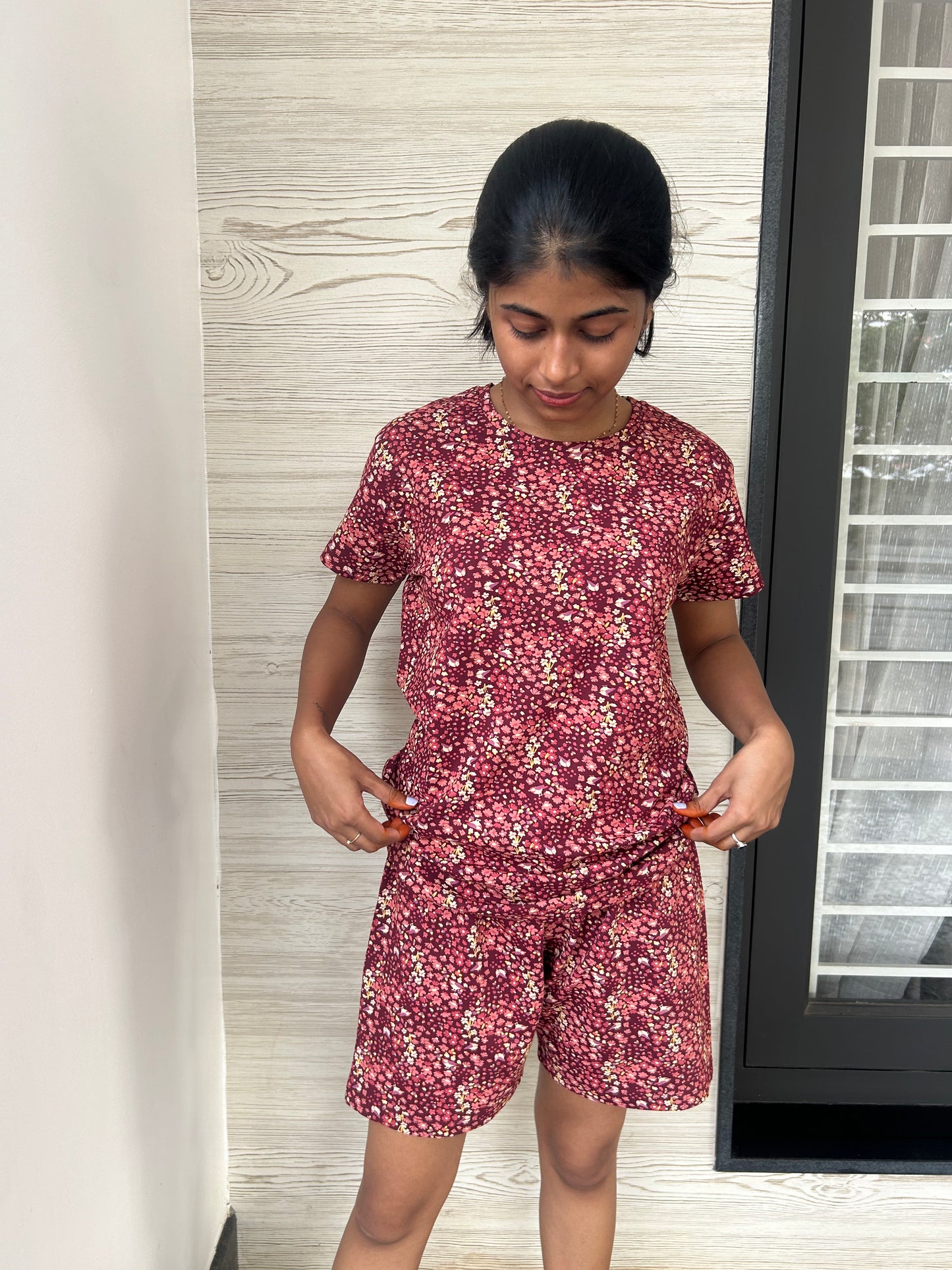 MAROON BLOSSOM (shorts Set)
