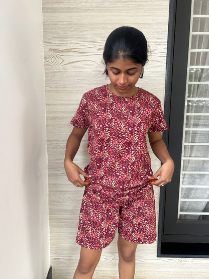 MAROON BLOSSOM (shorts Set)