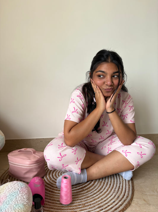 PINK BOW DREAMS(3/4 Pant set)
