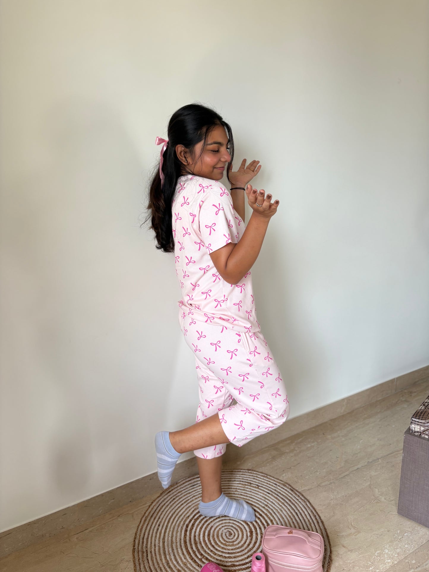 PINK BOW DREAMS(3/4 Pant set)