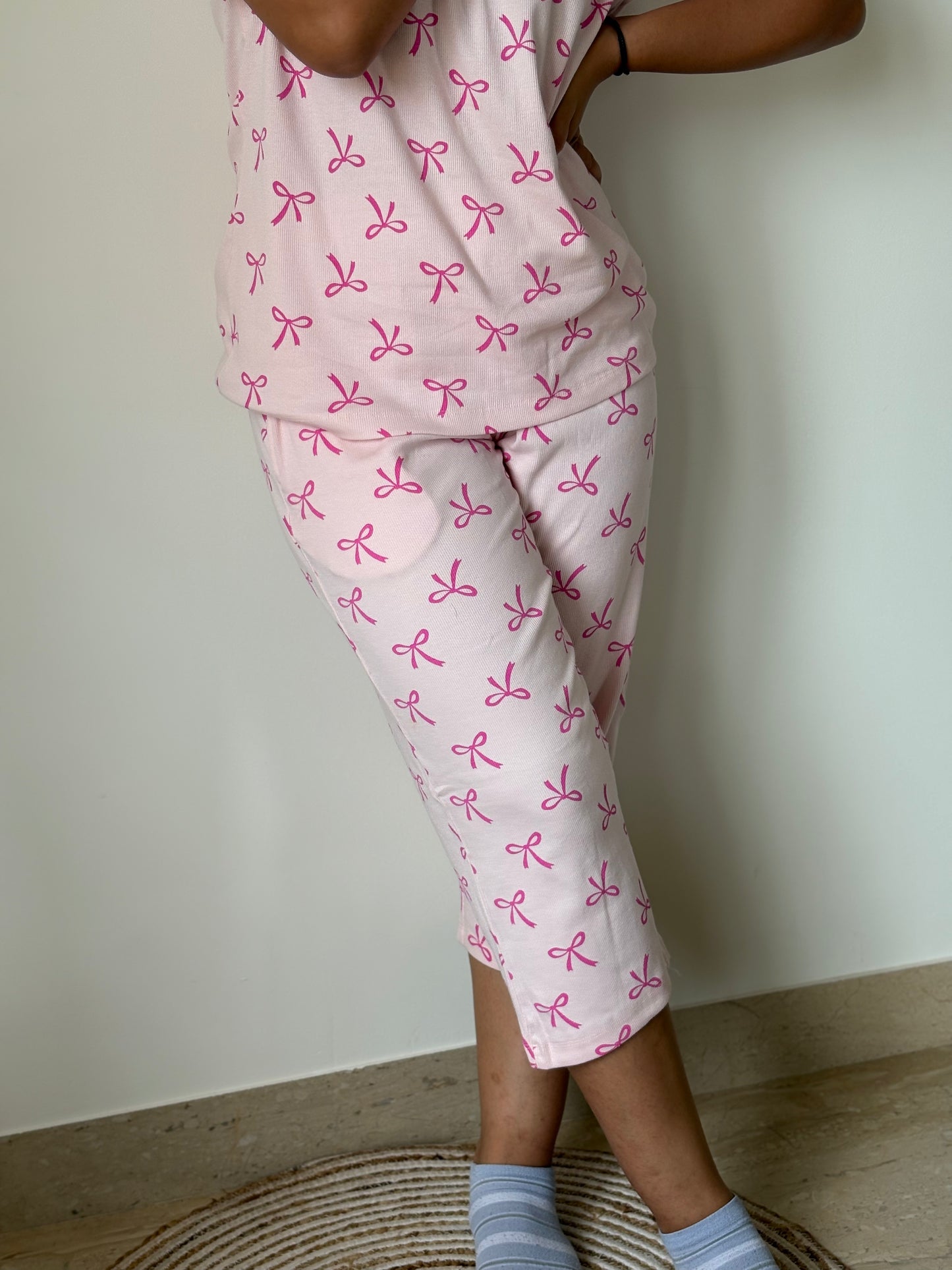 PINK BOW DREAMS(3/4 Pant set)
