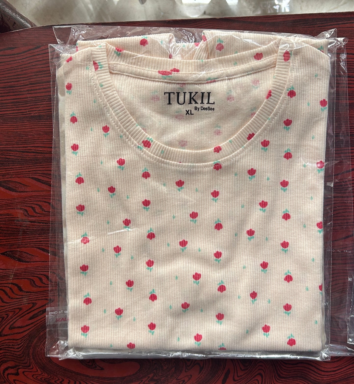 Cream Floral Ribbed T-Shirt